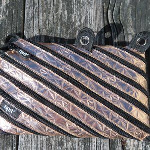 ZIP IT Rose Gold Metallic Black Zipper Pencil Case